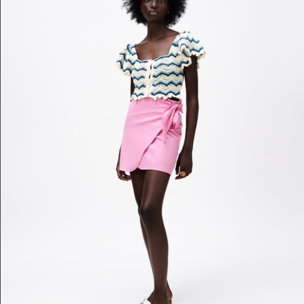 Zara blue and white crochet knit top